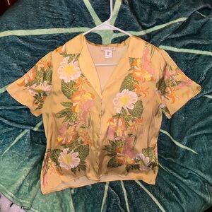 Floral Yellow Short Sleeve Rachel Zoe Button Up